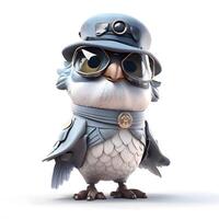 Owl with a police hat and sunglasses on a white background., Image photo