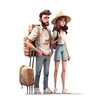 3D illustration of a tourist couple with backpacks and a map, Image photo