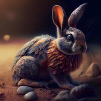 Rabbit in the desert. 3d rendering. Computer digital drawing., Image photo