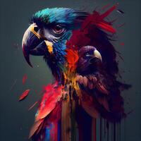 Colorful macaw parrot bird on a black background, illustration, Image photo
