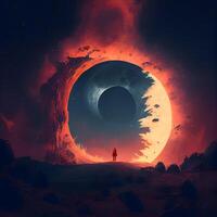 Woman in front of the full moon. 3D illustration. Fantasy., Image photo