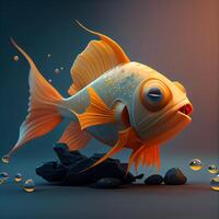 3d illustration of a goldfish swimming in the water with algae, Image photo