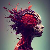 Human head with red blood cells. 3D illustration. Toned., Ai Generative Image photo