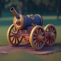 3d render of an old cannon in the field. Retro style., Image photo