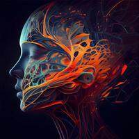 3D rendering of a female head with abstract fractal pattern., Image photo