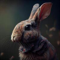 Rabbit with scarf on a dark background. 3d rendering., Image photo