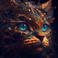 Fantasy cat. Abstract colorful fractal. 3D rendering., Image photo