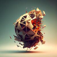 3d illustration of abstract geometric shape with explosion effect. 3d rendering, Image photo