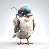 linda pájaro en aviador casco y gafas de protección. 3d ilustración, ai generativo imagen foto