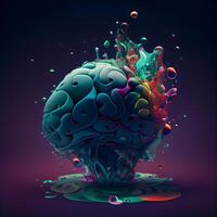 3d render of abstract human brain with colorful splashes on dark background, Image photo