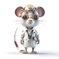 Cute cartoon mouse with a stethoscope on a white background, Image photo