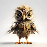 Owl with big eyes on a white background. 3d illustration, Image photo