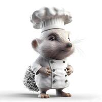 3d representación de un linda pequeño blanco ratón como un cocinero o cocinar, ai generativo imagen foto