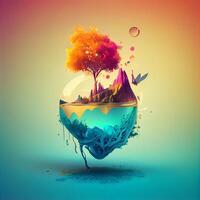 Ecology concept - tree in a glass sphere. illustration., Image photo