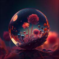 crystal ball with flowers inside, 3d render, abstract background, Image photo