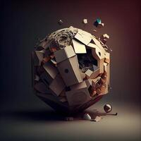 3d rendering of an abstract sphere made of cubes on a dark background, Image photo