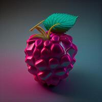 Raspberry with leaf on black background. 3d render illustration., Image photo