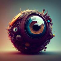 Fantasy alien eye in space. 3D illustration. Vintage style., Image photo