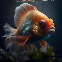 Goldfish in aquarium. Fish in water. 3d illustration., Image photo