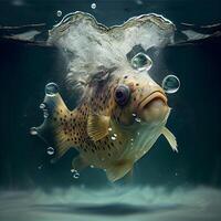 Puffer fish swimming in an aquarium with bubbles. Underwater world., Image photo