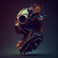 3d rendering of a robot with gas mask on a dark background, Image photo