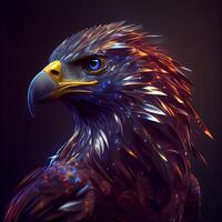 águila con azul y rojo ligero en un oscuro antecedentes. 3d representación, ai generativo imagen foto
