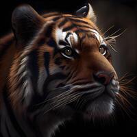 Portrait of a tiger on a dark background. Close-up., Image photo