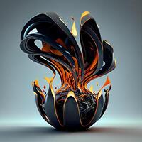 3d illustration of abstract geometric shape in black and orange colors., Image photo