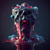 3d ilustración de un negro monstruo con rojo y azul pintar salpicaduras., ai generativo imagen foto