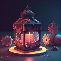 Christmas lantern with snowflakes on a dark background. 3d render, Image photo