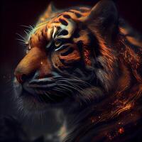 Tiger portrait with fire effect. Abstract digital painting of a tiger., Image photo
