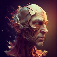 3D rendering of a male cyborg face in a futuristic concept, Image photo