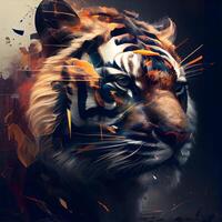Tigre retrato con fuego efecto. digital cuadro. vistoso fondo., ai generativo imagen foto