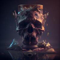 Skull with broken glass. Halloween concept. 3D Rendering, Image photo