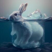 Rabbit in ice cube. 3d rendering, 3d illustration., Image photo