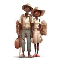 Young African American couple with a backpack and a hat, isolated on white background, Image photo