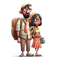 Arabic couple with luggage on a white background. 3d rendering, Image photo