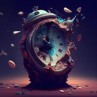 3d illustration of an old clock with a splash of water., Image photo