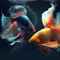 Siamese fighting fish in the aquarium on a black background., Image photo