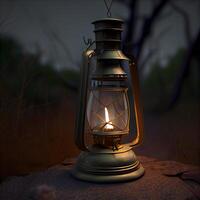 Lantern in the forest. 3D rendering. Vintage style., Image photo