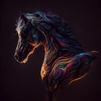 caballo cabeza con resumen vistoso pintar en un negro antecedentes. 3d ilustración, ai generativo imagen foto
