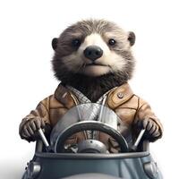 Hedgehog in a leather jacket driving a motorcycle isolated on white background, Image photo