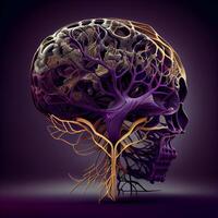 humano cerebro anatomía, 3d ilustración, aislado en negro fondo, ai generativo imagen foto
