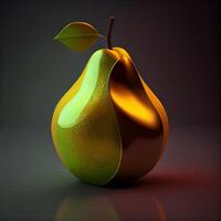 Green and brown pear on a dark background. 3D illustration., Image photo