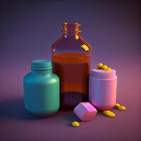 Magic potion in glass bottle. 3d render illustration on dark background, Image photo