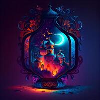 illustration of Ramadan Kareem background with mosque, moon and stars, Image photo