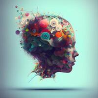 Human head made of colorful abstract elements. 3D rendering illustration., Image photo