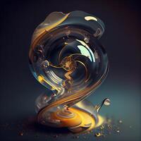 3d illustration of abstract geometric composition with flowing liquid shapes. Black background, Image photo