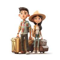 Happy African couple with suitcases, isolated on white background with shadow, Image photo