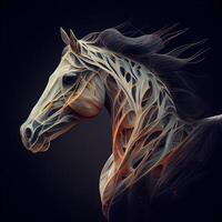 Horse head with long mane and mane. 3D rendering, Image photo